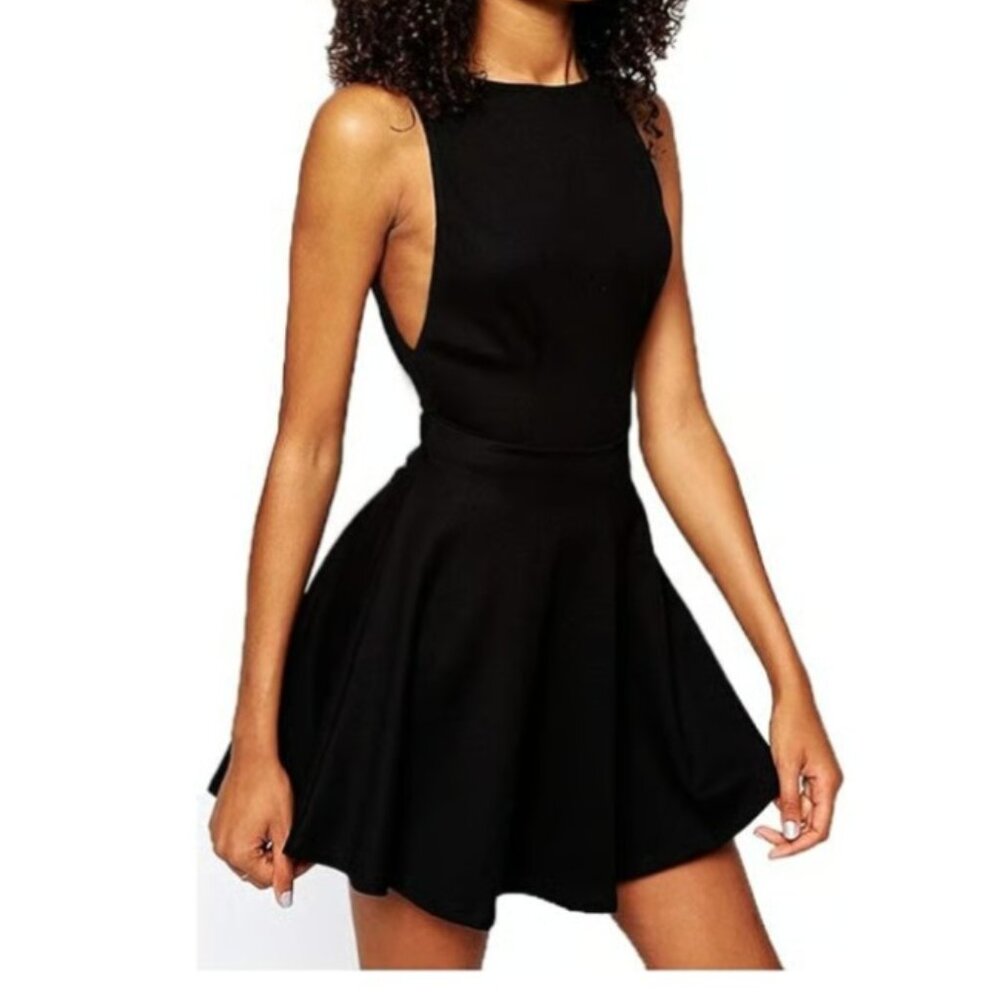 Wink gal black backless skater dress